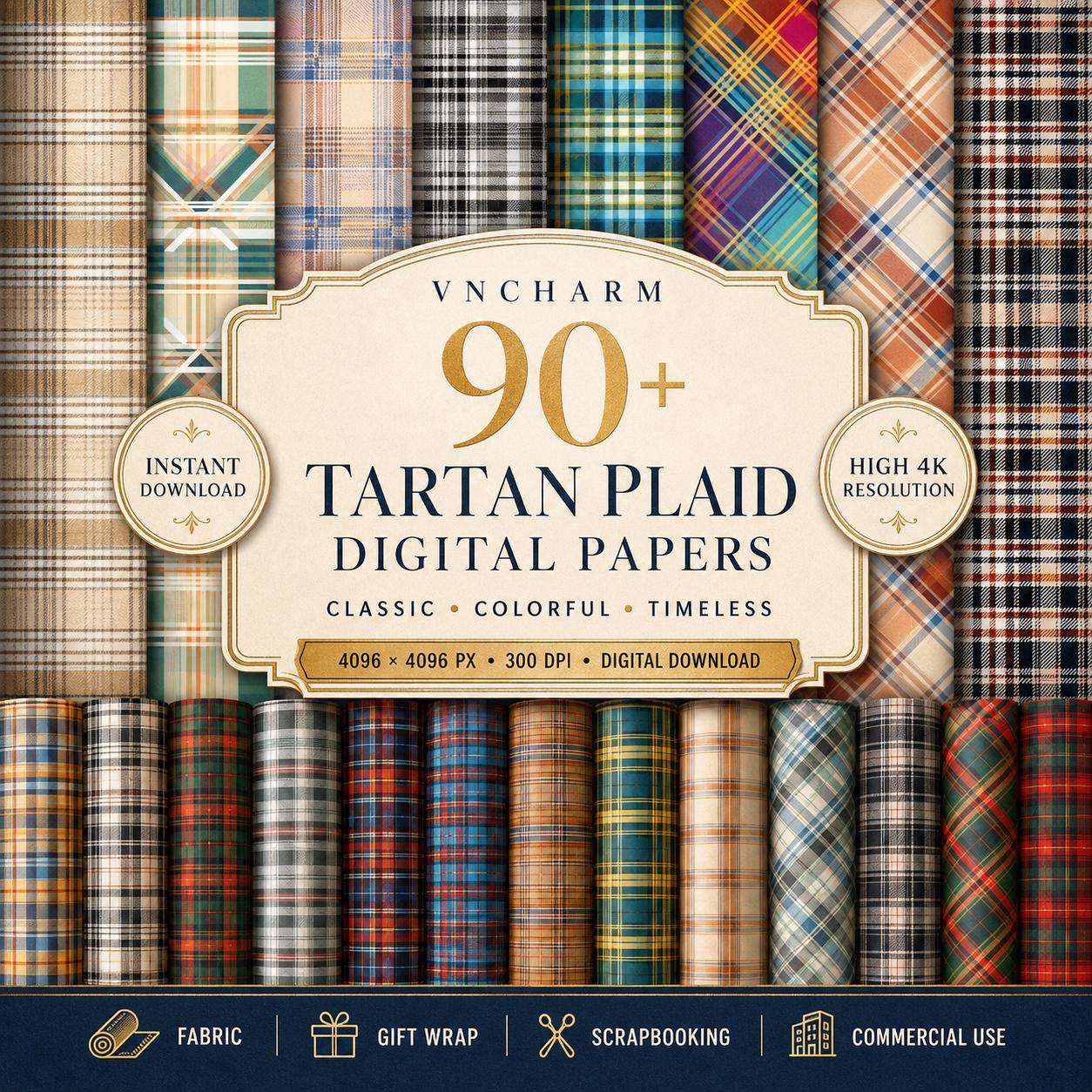 90+ Tartan Plaid Digital Papers, Seamless & Non-seamless JPG