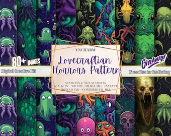 Paquete de papeles digitales con más de 80 horrores lovecraftianos, 4K, UHD, 4096 x 4096 px, lovecraftiano, horror cósmico, tentáculos, sobrenatural, Cthulhu (HP Lovecraft)