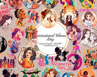 400+ International Women Day Clipart Bundle, High-Quality PNG, instant download, Card Making, Digital Paper, Women&#39;s History Month