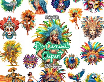 230+ Rio Carnival Clipart Bundle, High-Quality PNG, instant download, Card Making, Digital Paper, Element, sticker, Commercial Use