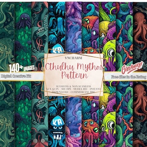 140+ Seamless Cthulhu Mythos Digital Paper, 4K, UHD, 4096 x 4096 Pixel, 300 DPI, Instant Download , Lovecraftian horror, cosmic horror
