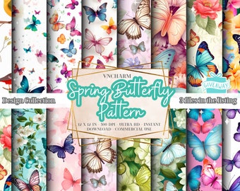 90+ Seamless Spring Butterfly Pattern (4K, Ultra HD, 4096 x 4096 Px) 12x12" 300 DPI Instant Download Commercial Use, butterfly pattern print