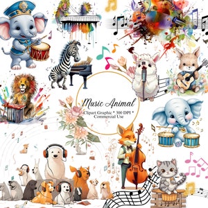 230+ dierenmuziek clipart: Etsy clipartbundel, hoogwaardige PNG, instant download, kaarten maken, digitaal papier, schattig, muzieknoot, instrument