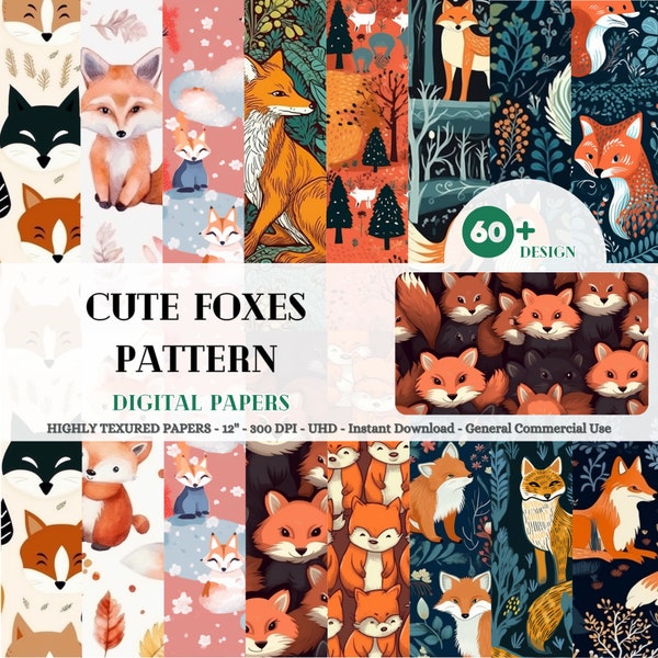 60+ Woodland Fox Seamless Pattern Digital Paper Pack - Digital Papers 12x12" 300 Dpi Instant Download Commercial Use