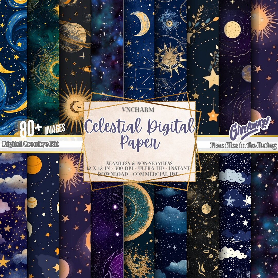 80+ Celestial Pattern Digital Paper, 4K, UHD, 4096 X 4096, 300 DPI ...