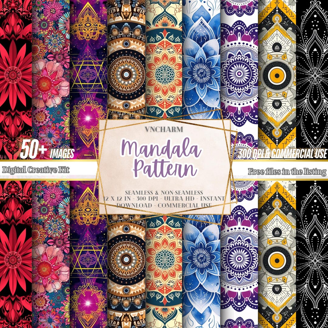 55 Mandala Seamless Pattern Digital Paper, Batik Seamless, Art Fractals ...