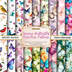 May include: A set of 12 digital paper patterns featuring colorful butterflies and flowers. The patterns are seamless and can be used for a variety of crafting projects. The patterns are 300 DPI and 12x12 inches.