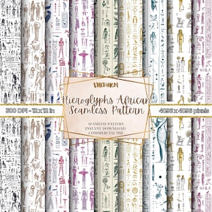 32 Seamless Hieroglyphs African-Inspired Patterns | 12x12&quot; 300 Dpi Instant Download Commercial Use African Tribal Print Sublimation Ankara