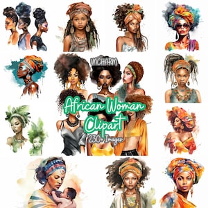 230+ Watercolor African Woman Clipart: Etsy Clipart Bundl, High-Quality PNG, instantdownload, Card Making, Digital Paper, Free 3 Clipart