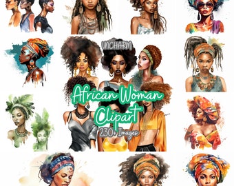 230+ Aquarell Afrikanische Frau Clipart: Etsy Clipart Bundl, hochwertige PNG, Instantdownload, Kartenherstellung, digitales Papier, Free 3 Clipart