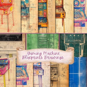 70 Vintage Gaming Machine Drawings, Vintage, Machine Schematic drawing, Blueprint Instant Download, Vintage Ephemera Drawings Junk Journal