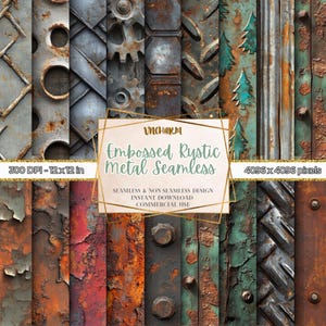 25+ Seamless Embossed Rustic Metal Pattern | Rustic Metal, Steel, Distressed Patina, Rust Digital,  PNG Sublimation Print