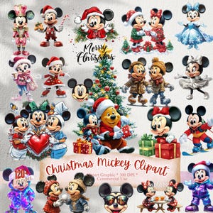 Plus de 120 cliparts de Mickey de Noël | Clipart hiver Mickey, images souris de Noël, graphismes festifs, impression par sublimation Noël Mickey