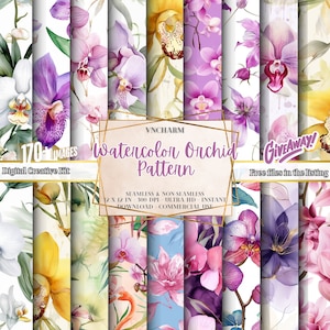 170+ Aquarell Orchideen Muster, nahtlos und nicht nahtlos, 4096 x 4096 Px, 12x12 "300 Dpi Sofortiger Download Blumenorchideenmuster