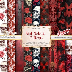 70+ Red Gothic Pattern, Seamless & Non-seamless, 12x12&quot; 300 Dpi Instant Download, gothic pattern, Halloween paper, Gothic wallpaper