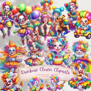 Imágenes prediseñadas de payaso arcoíris: 75 imágenes prediseñadas de payasos, imágenes prediseñadas de payasos lindos, imágenes PNG de payasos arcoíris, payasos de fiesta de cumpleaños, payasos acróbatas, sublimación