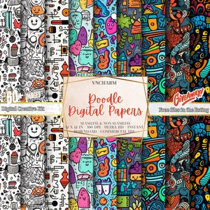 Set of 60+ Doodle Pattern Digital Papers 12x12&quot; 300 Dpi Instant Download, relaxing doodle patterns, zentangle doodle, scrapbook paper