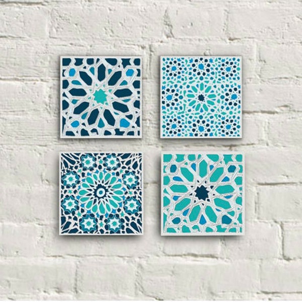 Moroccan Tiles, Canvas set, Moroccan MOSAIC SET, Moroccan Wall Decor, moroccan ornaments, Home Decor, Bathroom decor, Housewarming gift, 8x8