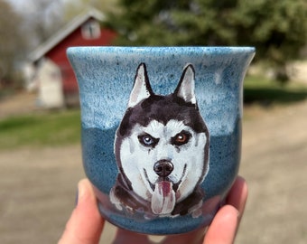Handmade ceramic husky tumbler cup