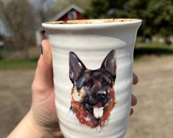 Handmade ceramic German Shepard tumbler cup