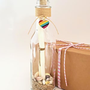 Personalized Message in a Bottle | Rainbow Striped Heart or Any Charm | Your Custom Message Printed Inside | Unique Handmade Pride Gift