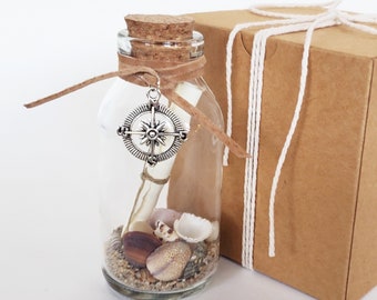 Personalized Message in a Bottle | Seashells, Charm & Gift Box