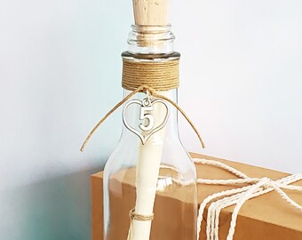 5th Anniversary Message in a Bottle Gift | Silver Heart Charm