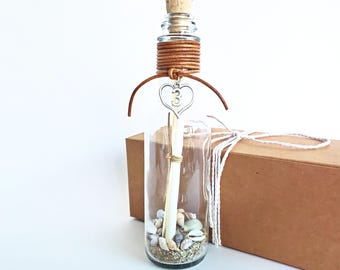 3rd Anniversary Message in a Bottle | Pre-written Note Inside | Leather = 3 Years