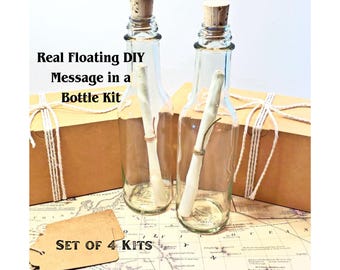 Floating Message in a Bottle Kit | Set of Four | Real Launchable | Your Note Inside