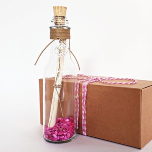 Customized Pink Romantic Gift | Message in a Bottle | Your Personalized Message | Write Anything You Want | Pink Dyed Crushed Seashells