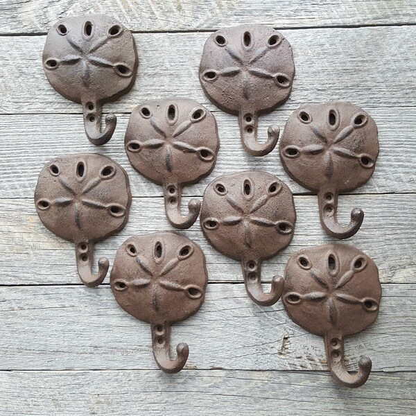 Sand Dollar Wall Hook, Rustic Brown Finish, DIY Ready to Paint, Paint it Yourself, Cast Iron Home Organization, Beach Nautical Coastal Decor