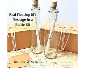 Two Real Floating Message in a Bottle Kits + Blank Paper - Write a Note - Release