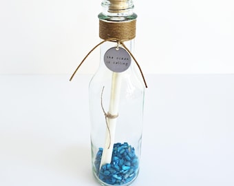Cruise Invitation Gift Announcement - The Ocean Is Calling - Blue Seashells Personalized Message in a Bottle