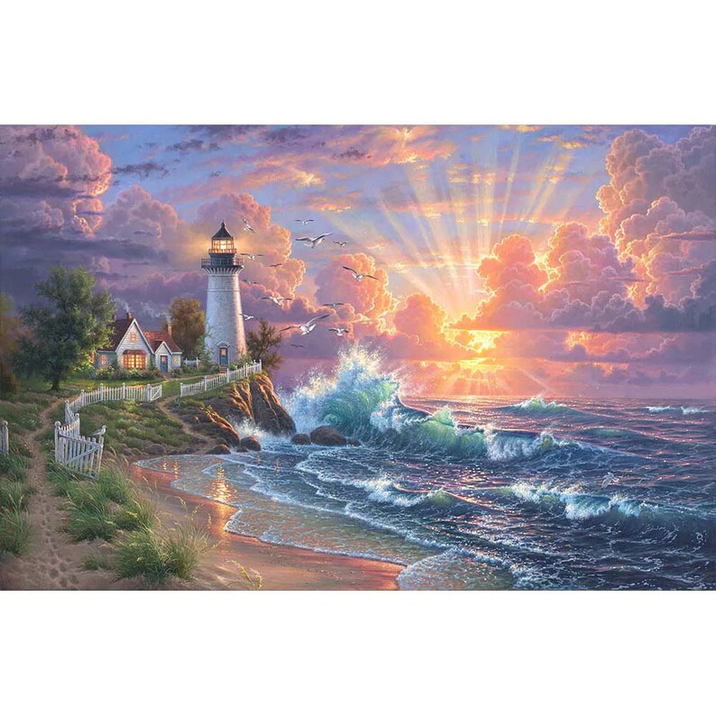 Safe Harborlighthouse Panelsunriseoceannorthcott Fabrics Etsy