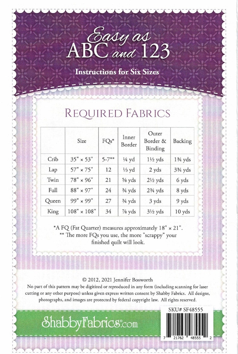 Easy as ABC and 123 Quilt Pattern by Shabby Fabrics - Etsy