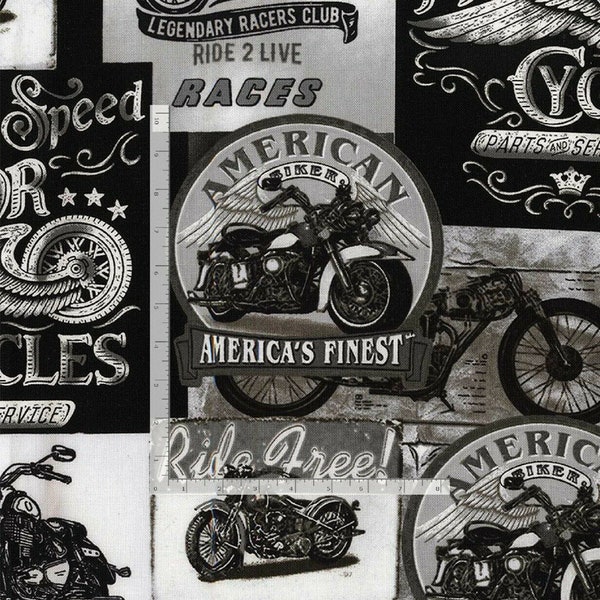 Vintage Motorcycle Signs Black & White-Timeless Treasures-BTY