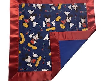 Lovey-Mickey Mouse w/Red Satin Binding and Blue Backing