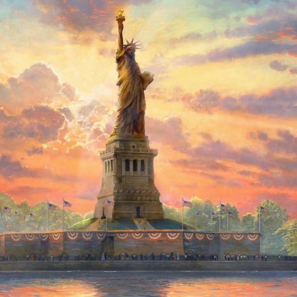 Thomas Kinkade "Statue of Liberty" Digital Panel by David Textiles