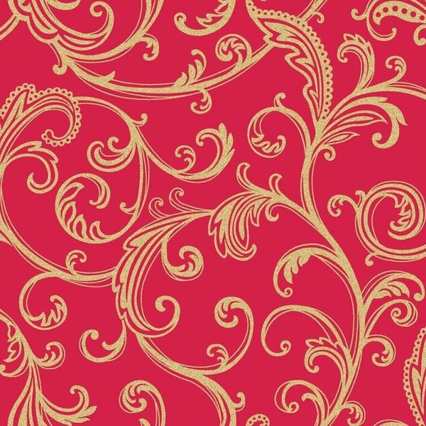 Star Dust "Gold Scrollwork on Red B/G"-Studio E-Fat Quarter