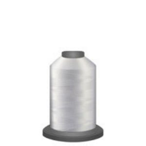 May include: A spool of white thread with a gray base and top. The thread is tightly wound around the spool, creating a cylindrical shape. The image is set against a plain white background.