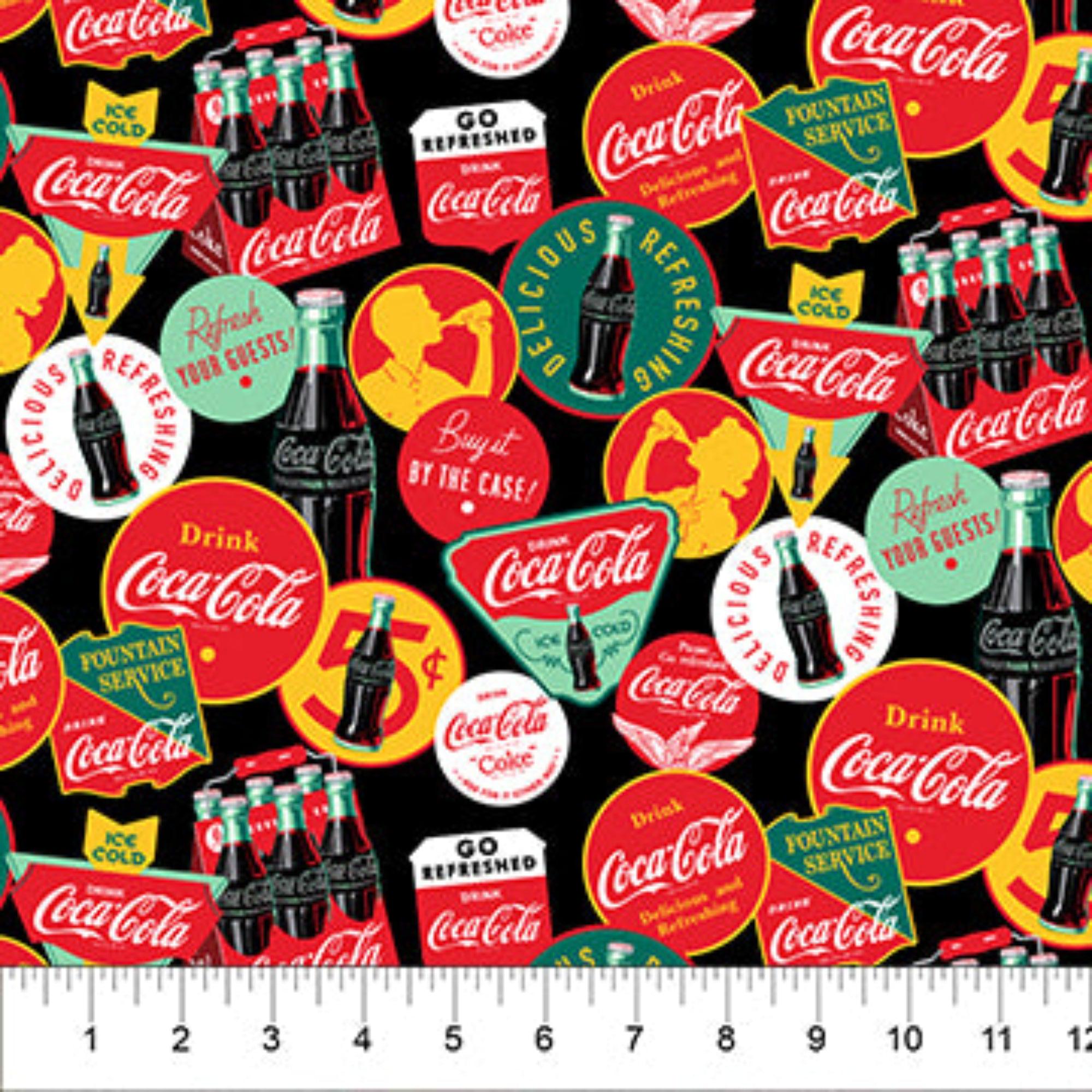 Coca Cola Labels Through the Years-black B/g-northcott Fabrics-bty - Etsy