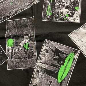 Surfer Pictures Tossed on Black B/G-Lime Green Accents-1 Yard