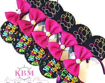 Happy Birthday mouse ears for girls trip | Costume Happy Birthday embroidery mouse ears