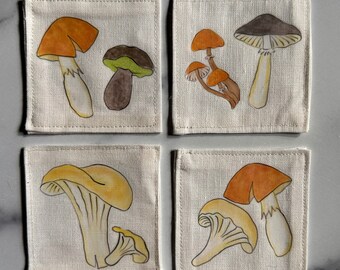 Set of Linen/Cotton Mushroom  Coasters Inspired by the designs of Ernestine Virden Cannon