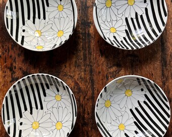 Ernestine Salerno Ceramic Bowl: Hand-Painted Daisy & Stripes, Italian MCM Tableware