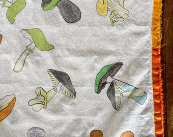 Mushroom Motif Linen Cotton Table Runner with Silk Edges