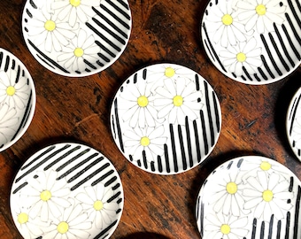 Ernestine Salerno Dessert Plates (Set of 2): Mid-Century Italian Daisy & Stripe Ceramic