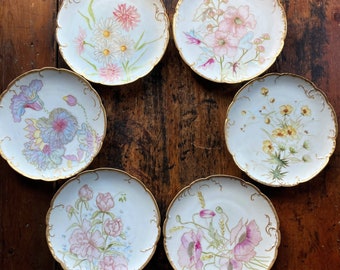 Antique Haviland Limoges Dessert Plates: Floral Porcelain Set of 6