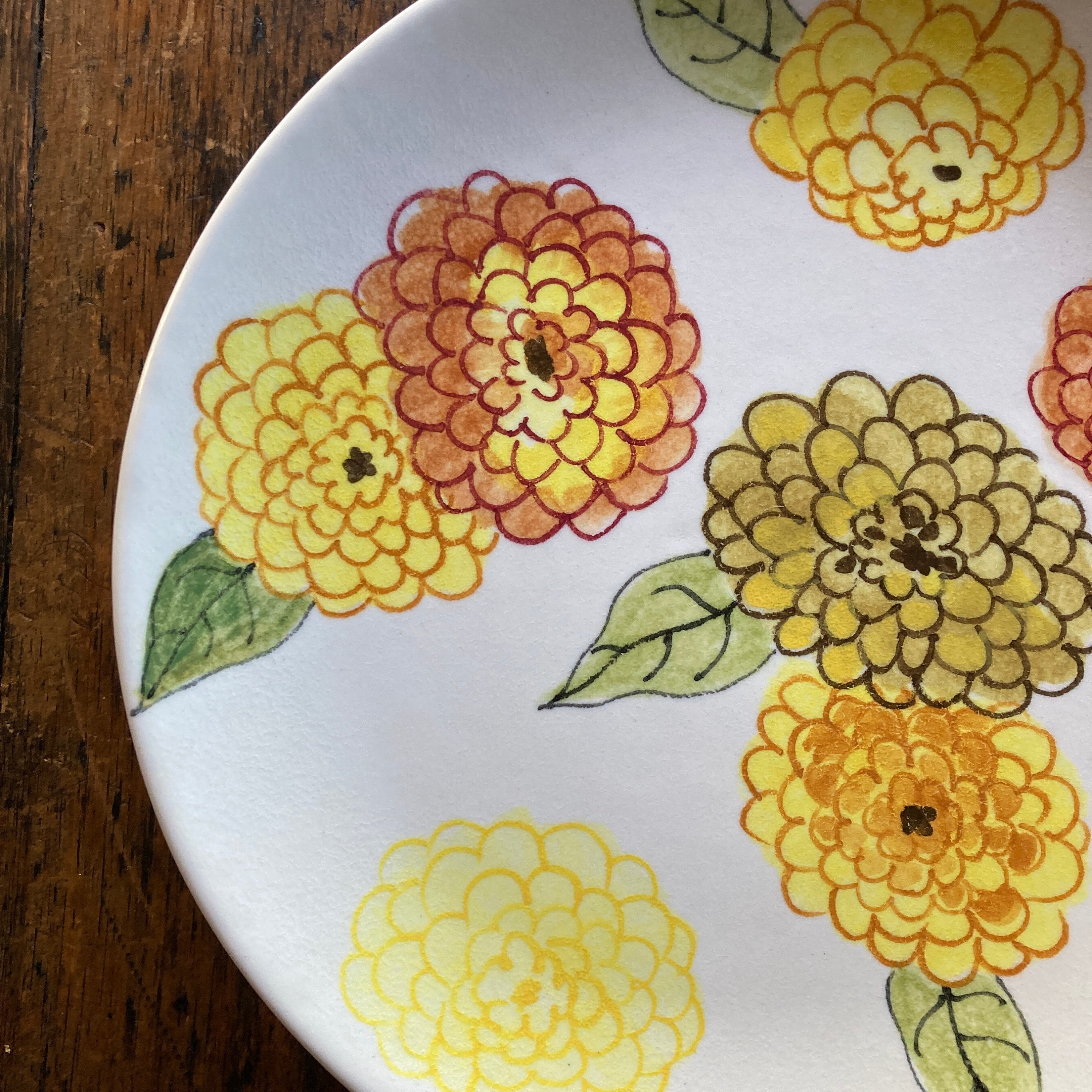Ernestine Salerno Dinner Plate. Zinnia Pattern. Floral Hand Painted Italian Midcentury Ceramic
