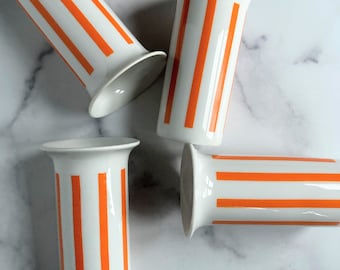 LaGardo Tackett Tumbler Set: Mid Century Modern Orange Striped Porcelain